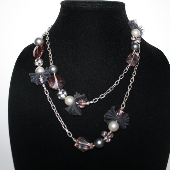 Silver pink and black Chic necklace 40"